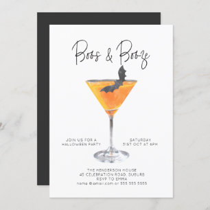 Invitation Boos & Booze Watercolor Cocktail Halloween Party