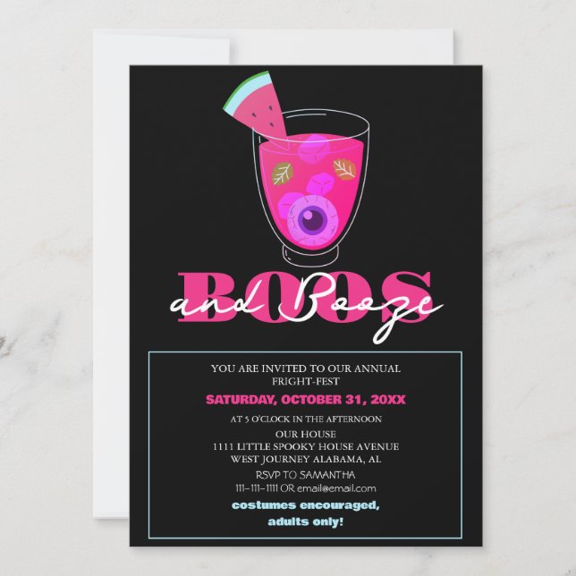 Invitation Boos et alcool éffrayant halloween costume fête (Devant)