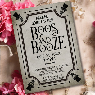 Invitation Boos et Booze Adulte Halloween Party Crâne Vintage