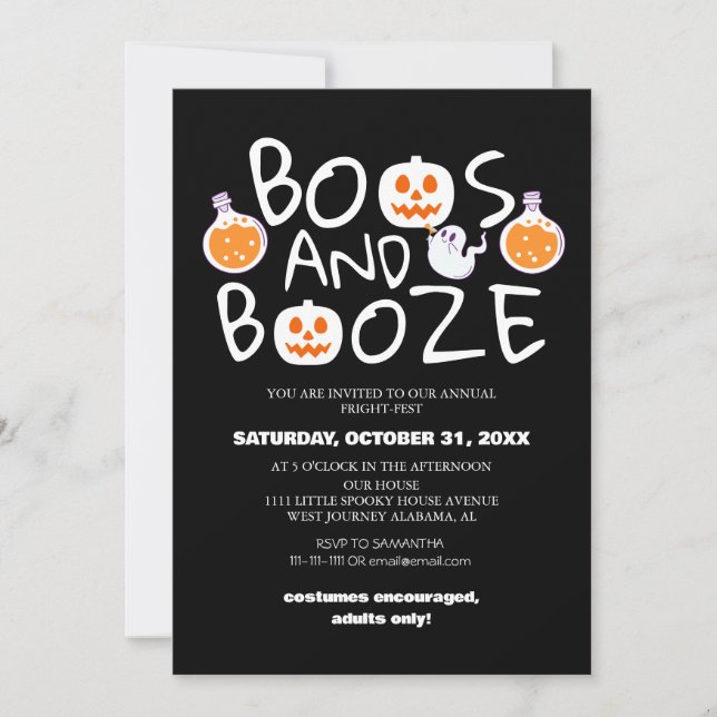 Invitation Boos et Booze Éffrayant Halloween Costume Party (Devant)