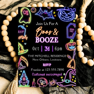 Invitation Boos Et Booze Feu D'Halloween Foncé