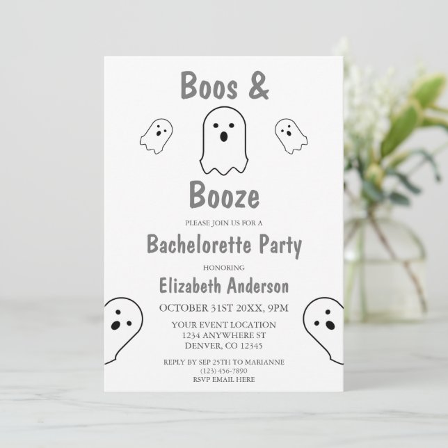 Invitation Boos et Booze Halloween Bachelorette Party (Debout devant)