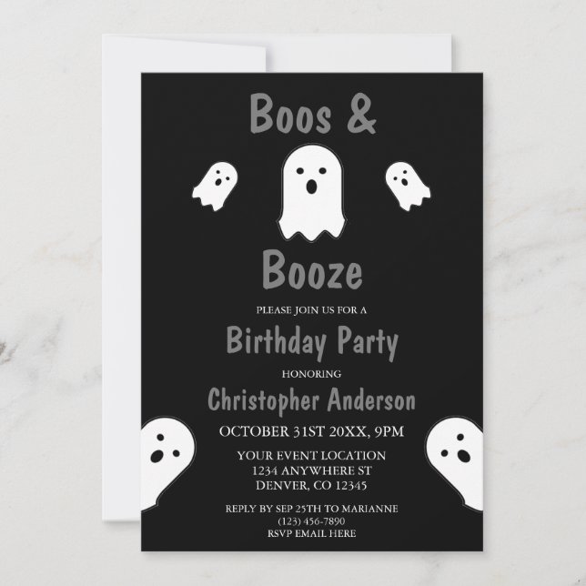 Invitation Boos et Booze Halloween fête d'anniversaire (Devant)