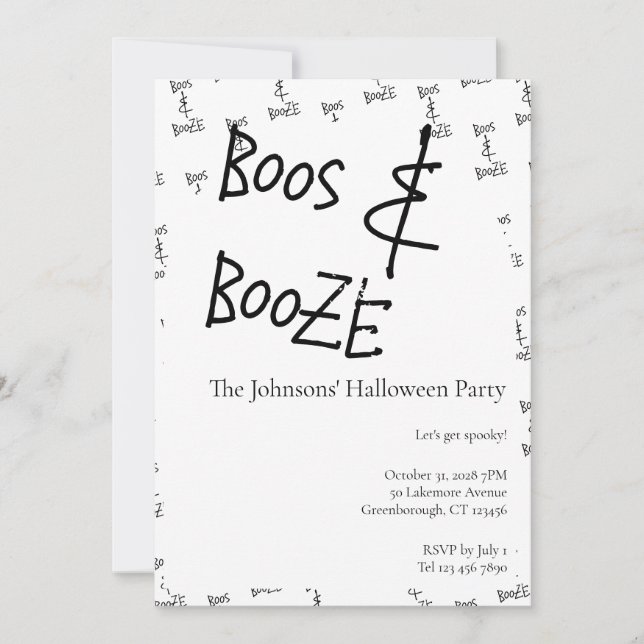 Invitation Boos et Booze Halloween Party Minimal (Devant)