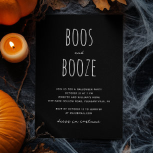 Invitation Boos et Booze   Parti d'Halloween minimaliste noir