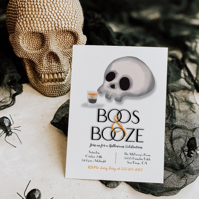 Invitation Boos et Booze Parti d'Halloween moderne (Créateur téléchargé)