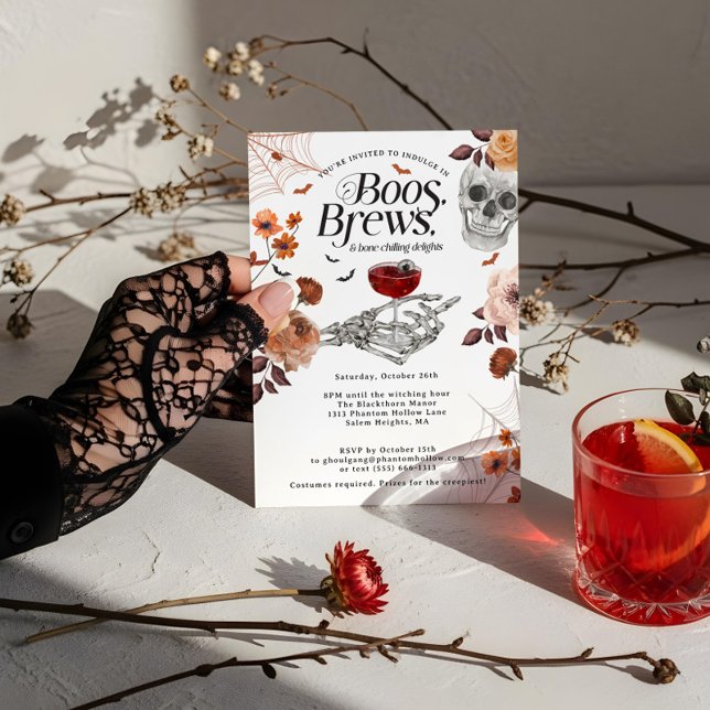 Invitation Boos et brasse Aquarelle Halloween Adulte Party (Boos and Brews Watercolor Halloween Adult Party Invitation)