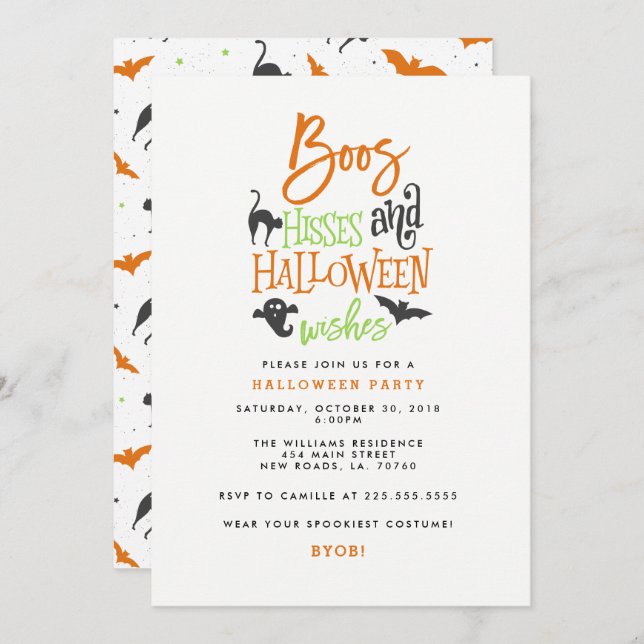 Invitation Boos Hisses and Halloween Wishes (Devant / Derrière)
