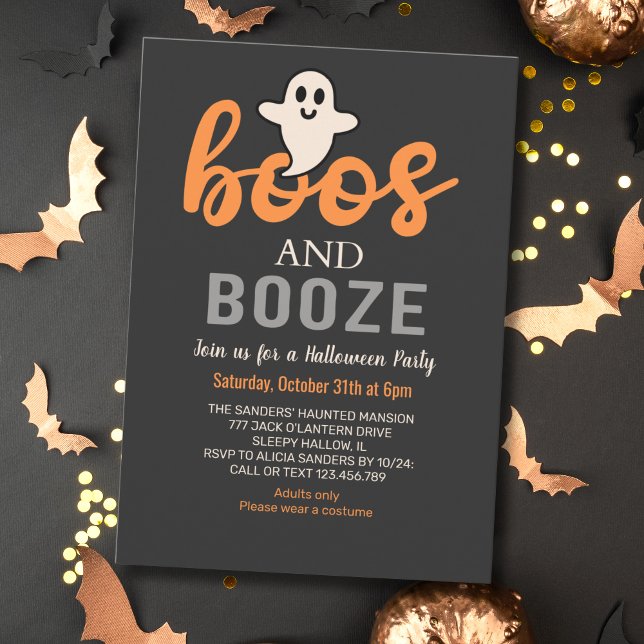 Invitation Boos y Booze Black Adults Halloween Party (Créateur téléchargé)