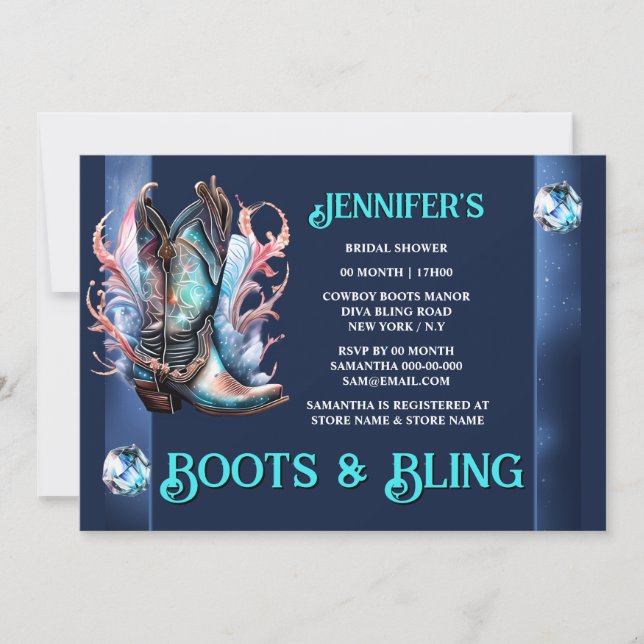 Invitation Boot bling | botte de cowboy iridescente brillance (Devant)