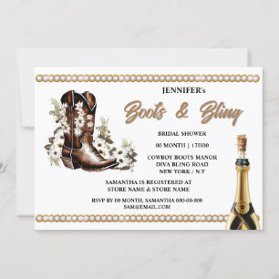 Invitation Boot bling   Botte de fille bottes de fleurs blanc