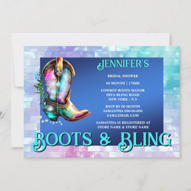 Invitation Boot bling | brillante botte de cowboy iridescente (Devant)