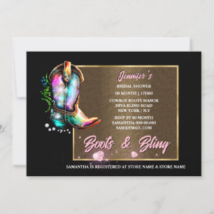 Invitation Boot bling   brille cowgirl bottes coeur rose glam