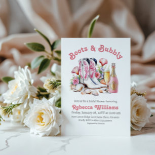 Invitation Boot et bulle Fête des mariées rose cowgirl côtièr