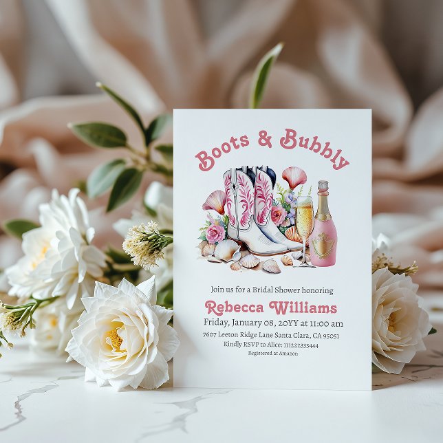 Invitation Boot et bulle Fête des mariées rose cowgirl côtièr (Créateur téléchargé)