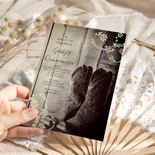 Invitation Boot rustique Cowboy Parti Quinceanera occidental (Créateur téléchargé)