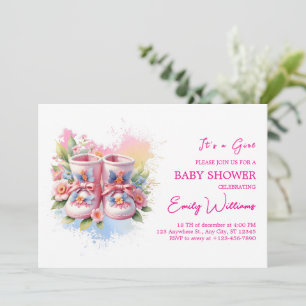 Invitation Booties rose pastel Floral Aquarelle baby shower