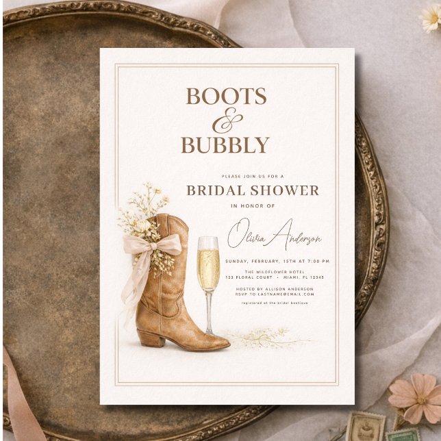 Invitation Boots and Bubbly Floral Bow Bridal Shower (Créateur téléchargé)