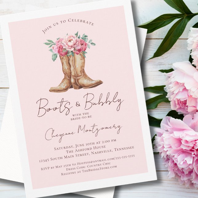 Invitation Boots and Bubbly Rustic Pink Cowgirl Bridal Shower (Créateur téléchargé)