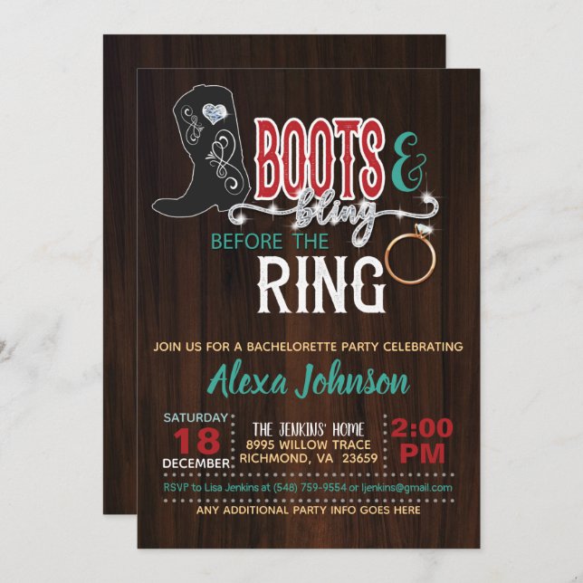 Invitation Boots & Bling avant l'invitation du Ring (Devant / Derrière)