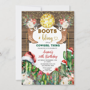 Invitation Boots & Bling Cowgirl Wood Noël 30e anniversaire