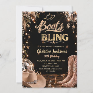 Invitation Boots & Bling Disco Cowgirl 30e Anniversaire
