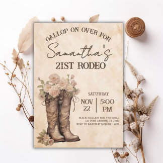 Invitation Boots & Blush Rustic Western Cowgirl 21st Birthday