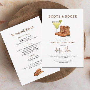 Invitation Boots & Booze Cowgirl Week-end Bachelorette