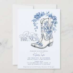 Invitation Boots & Brunch Dusty Blue Floral Fête des mariées