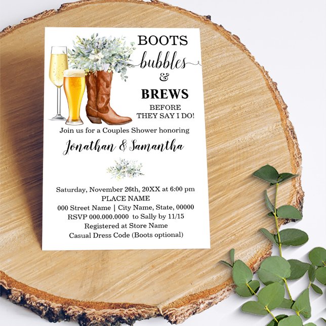 Invitation Boots Bubbles and Brews douche eucalyptus verdure (Créateur téléchargé)