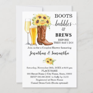 Invitation Boots Bubbles and Brews Wedding shower Sunflowers