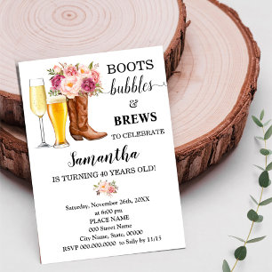 Invitation Boots Bubbles & Brews Pink Flowers Adultes Anniver
