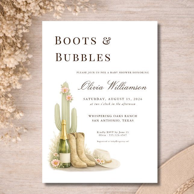 Invitation Boots & Bubbles Coquette Baby Shower Western (Créateur téléchargé)