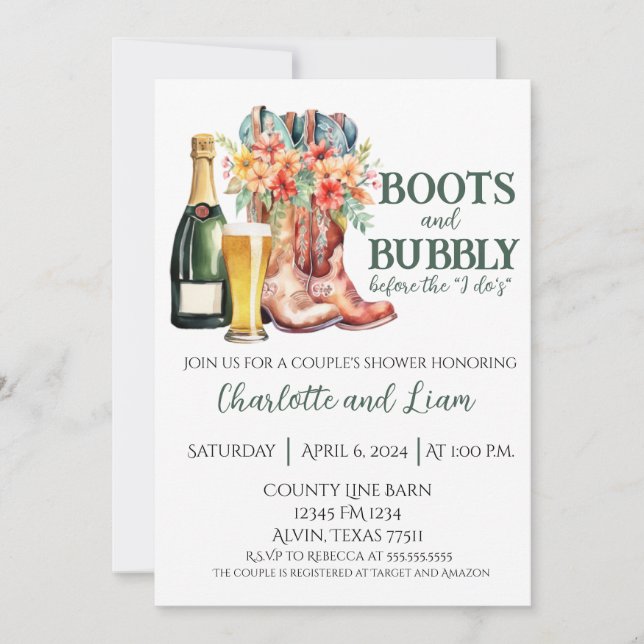 Invitation Boots & Bubbly avant les Je fais (Devant)