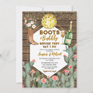 Invitation Boots & Bubbly Champagne Fête des mariées de l'Oue