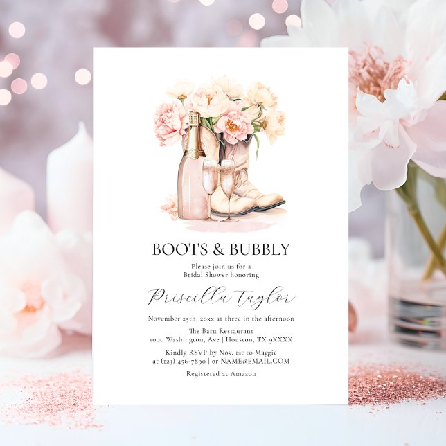 Invitation Boots & Bubbly Cowgirl Champagne FÊTE DES MARIÉES (Boots & Bubbly Cowgirl Champagne BRIDAL SHOWER Invitation)