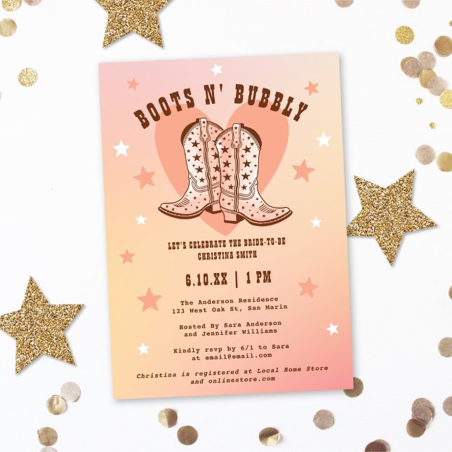 Invitation Boots & Bubbly Cowgirl Western Peach Fête des mari (Créateur téléchargé)