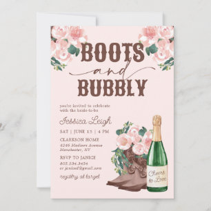 Invitation Boots & Bubbly Floral Champagne Fête des mariées I