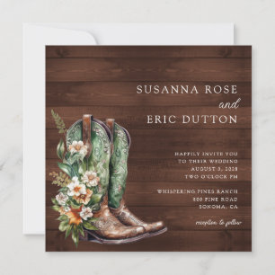 Invitation Boots Cowgirl Cowboy Floral Mariage