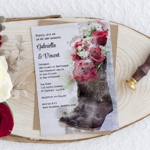 Invitation Boots de cowboy Red Roses Western Watercolor Maria