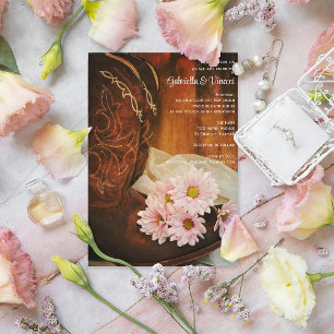 Invitation Boots de cowboy rose Daisées Mariage occidental