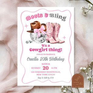 Invitation Boots de cowgirl de l'espace rose et Bling Anniver