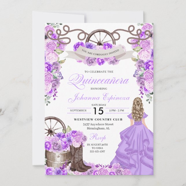 Invitation Boots de lilac Western Cowgirl Ranchero Quinceaner (Devant)