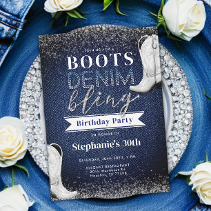 Invitation Boots Denim Bling Diamond Blue Jeans 30e anniversa