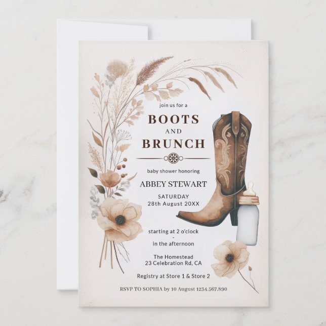 Invitation Boots d'invitation de Baby shower de fille-fille e (Devant)