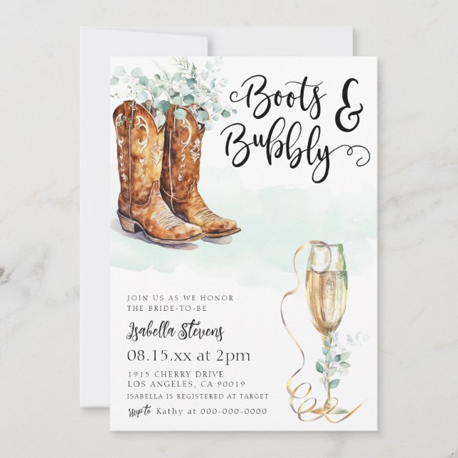 Invitation Boots & Fête des mariées Bubbly (Devant)