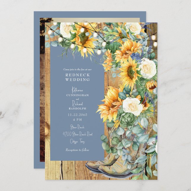 Invitation Boots Mariage cou rouge Boots chaîne Périwinkle (Devant / Derrière)