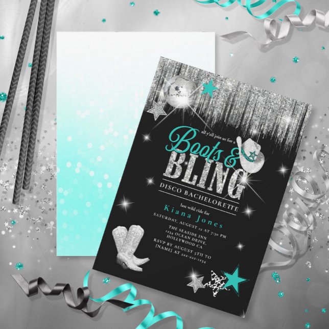 Invitation Boots 'n Bling Disco Bachelorette Turquoise ID925 (Créateur téléchargé)