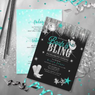 Invitation Boots 'n Bling Disco Bachelorette Wkend Turquoise 