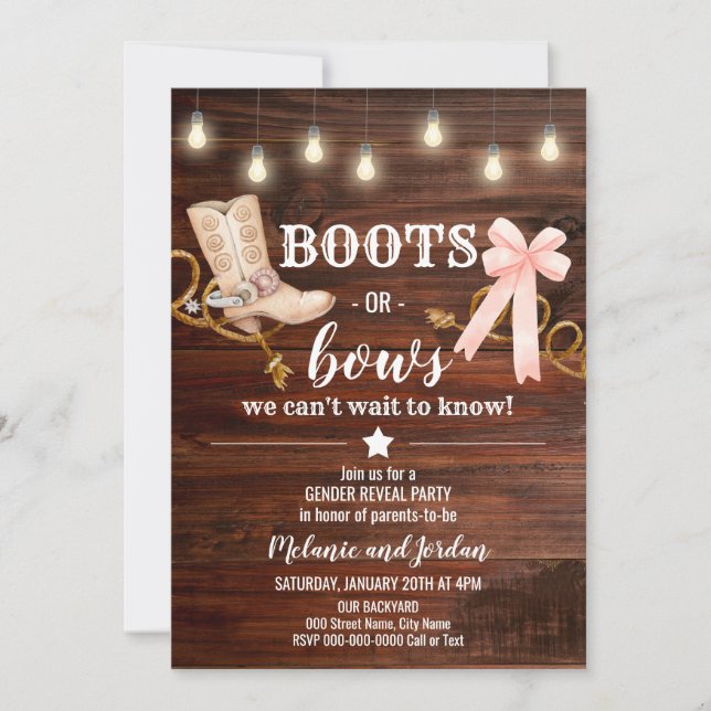 Invitation Boots or Bows Gender Revevela Party (Devant)